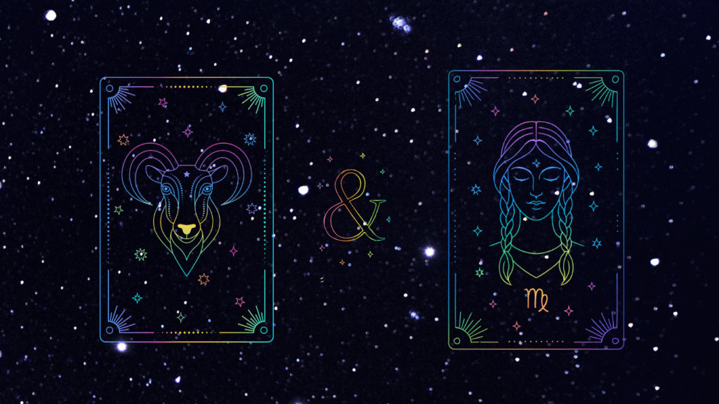 symbol koziorozca i panny na kosmicznym tle