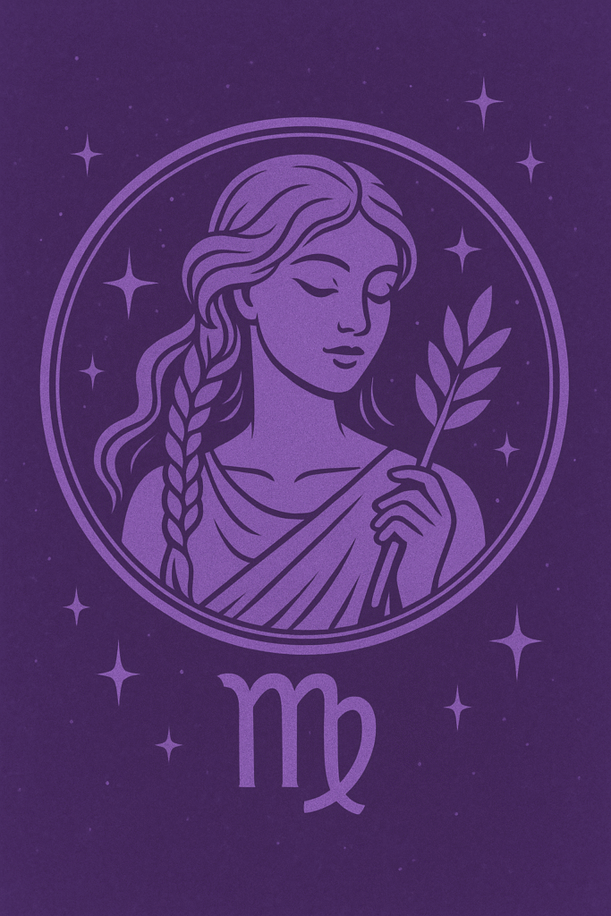 znak zodiaku panna na fioletowym tle