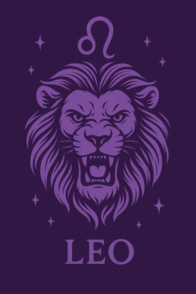 Lew znak zodiaku na fioletowym tle