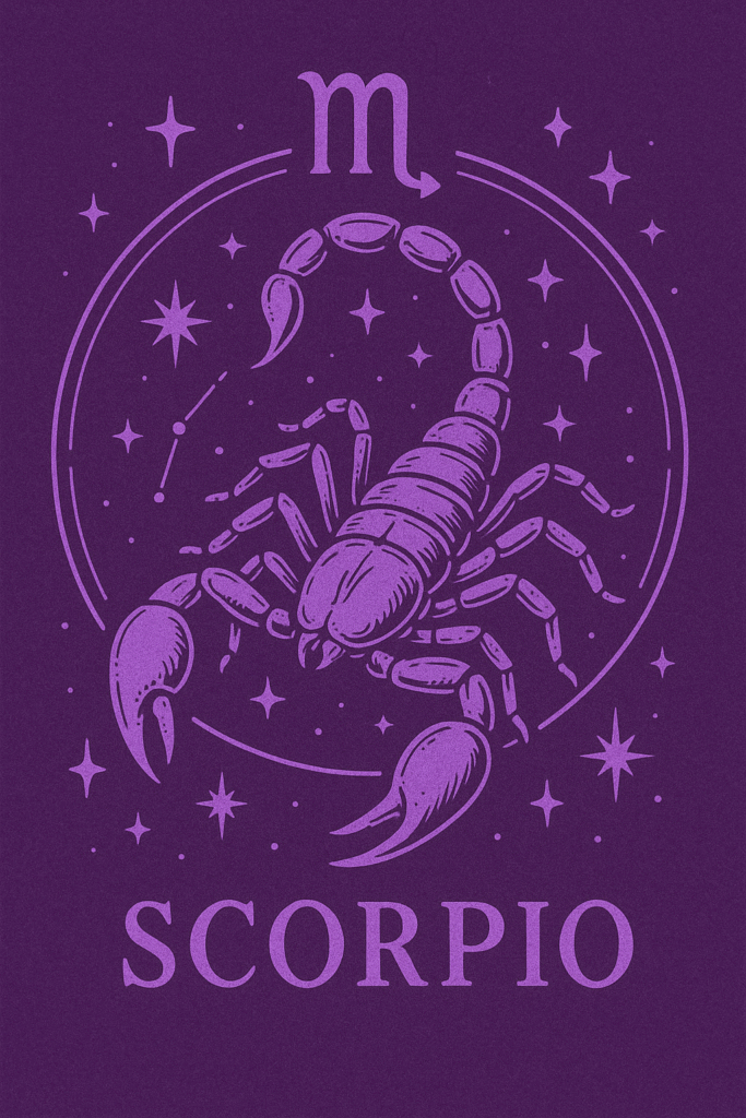 Znak zodiaku skorpion na fioletowym tle