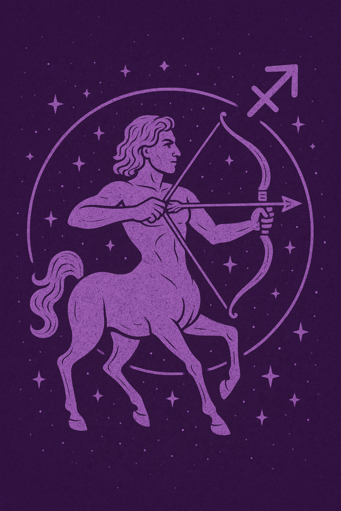 Znak zodiaku strzelec na fioletowym tle