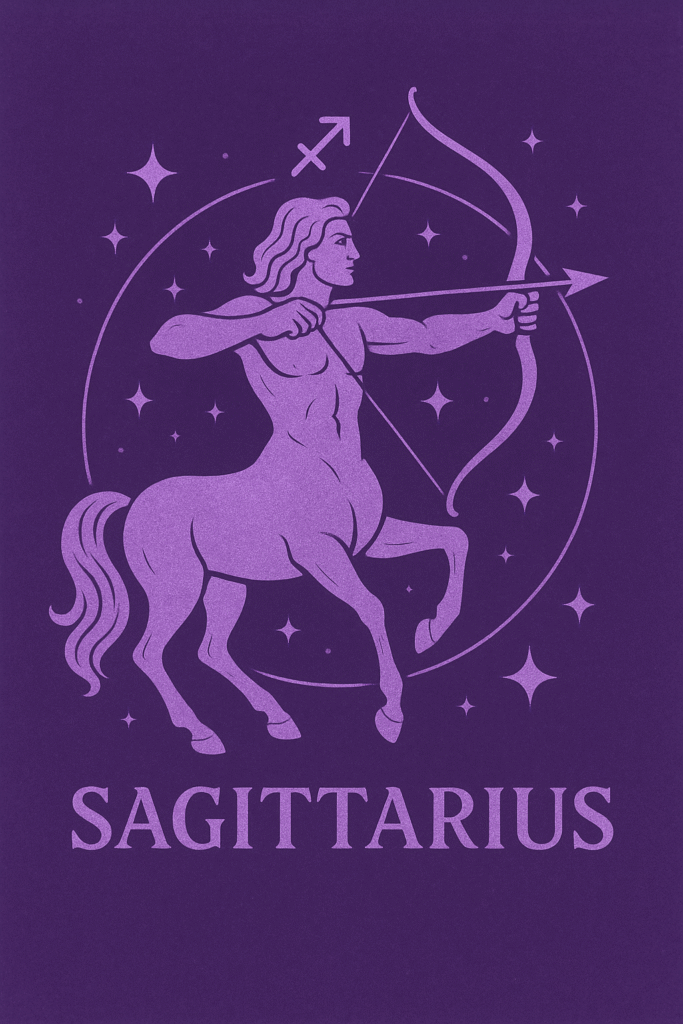 Znak zodiaku strzelec na fioletowym tle