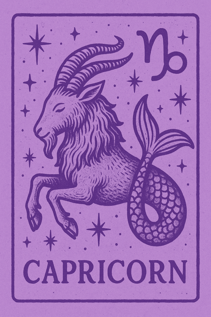 Znak zodiaku koziorożca na fioletowym tle