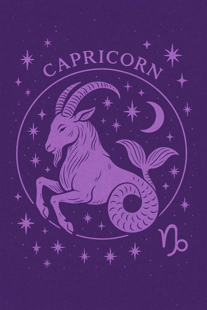 Znak zodiaku koziorożca na fioletowym tle