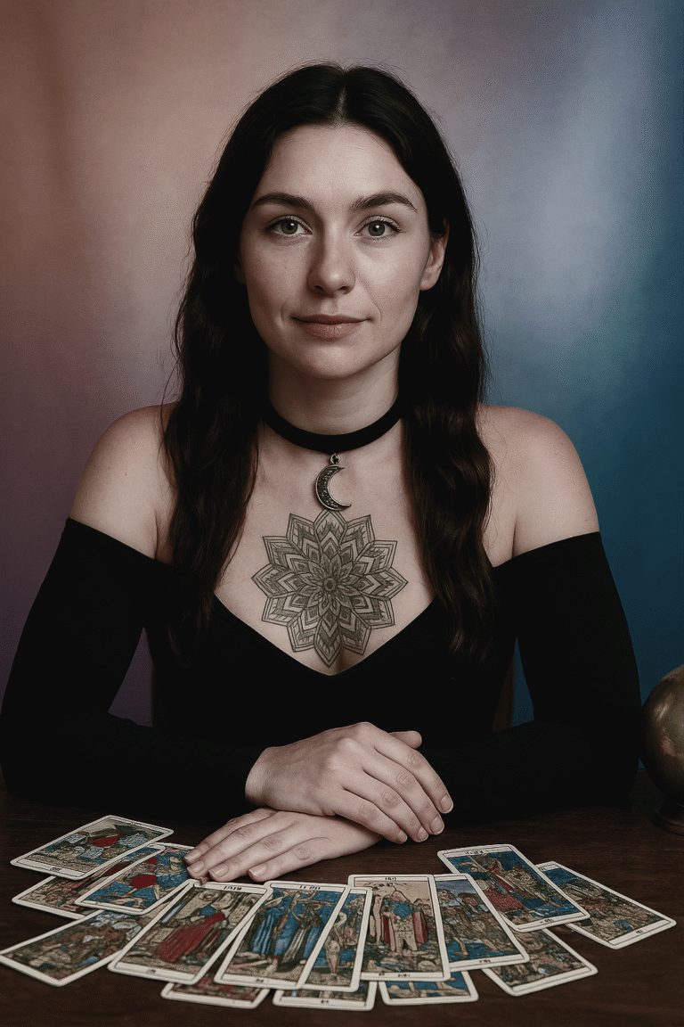 Ja siedząca z kartami tarota